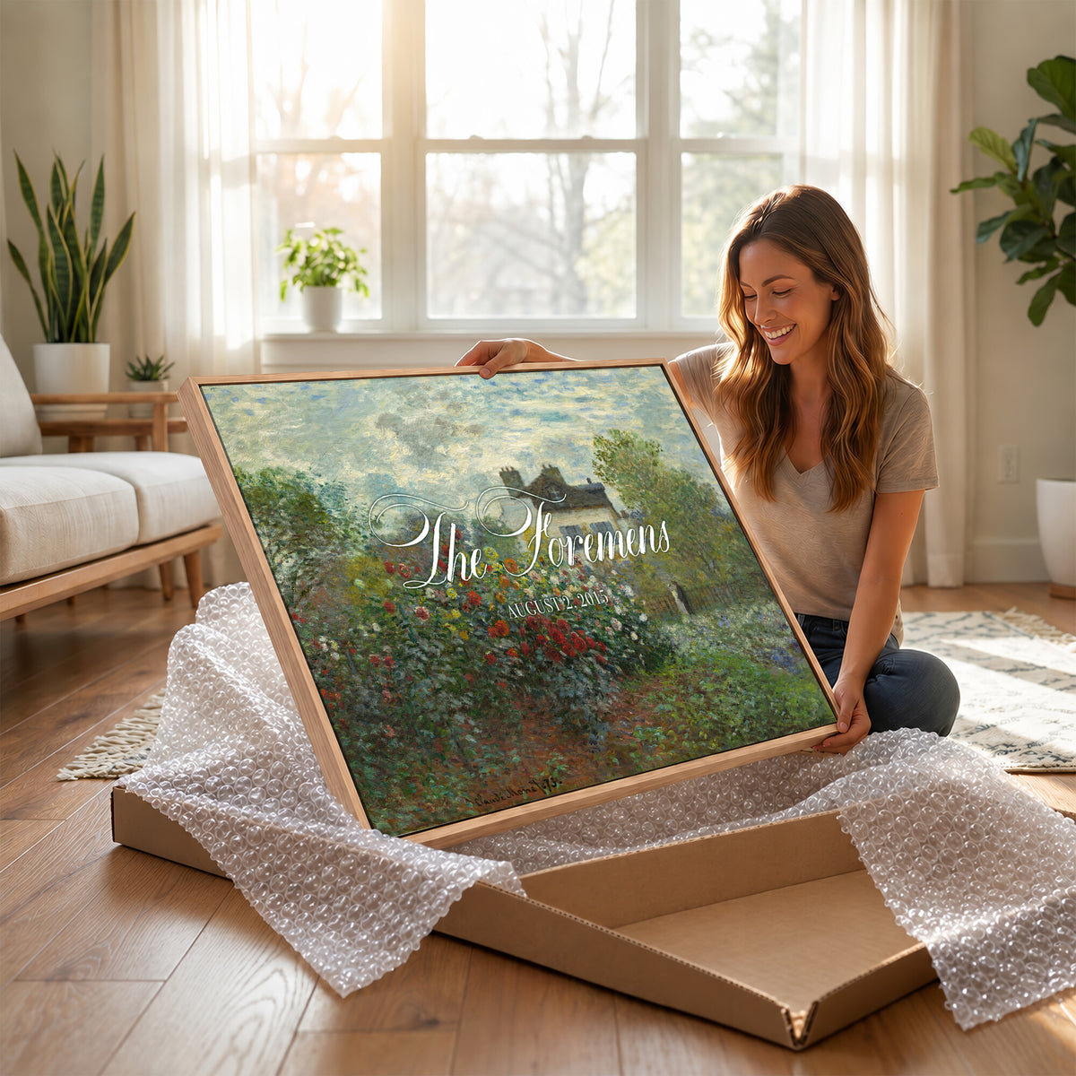 58886211-MCV-HS-36X24 - Wedding Easel Sign | Personalized Cottage Garden Vintage Canvas | Framed Welcome Sign for Ceremony