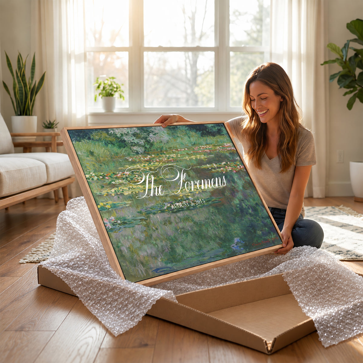 98675697-MCV-HS-36X24 - Wedding Easel Sign | Personalized Water Lily Pond Vintage Canvas | Framed Welcome Sign for Ceremony