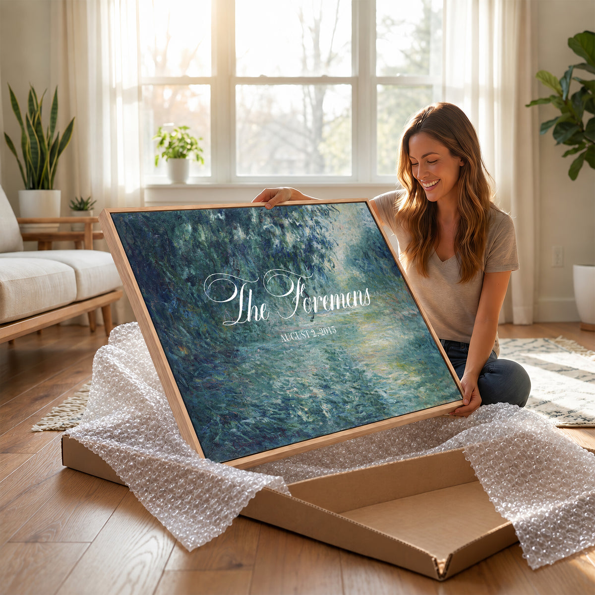 58388539-MCV-HS-36X24 - Personalized Family Name Sign | Willow River Vintage Landscape Canvas | Wedding Gift