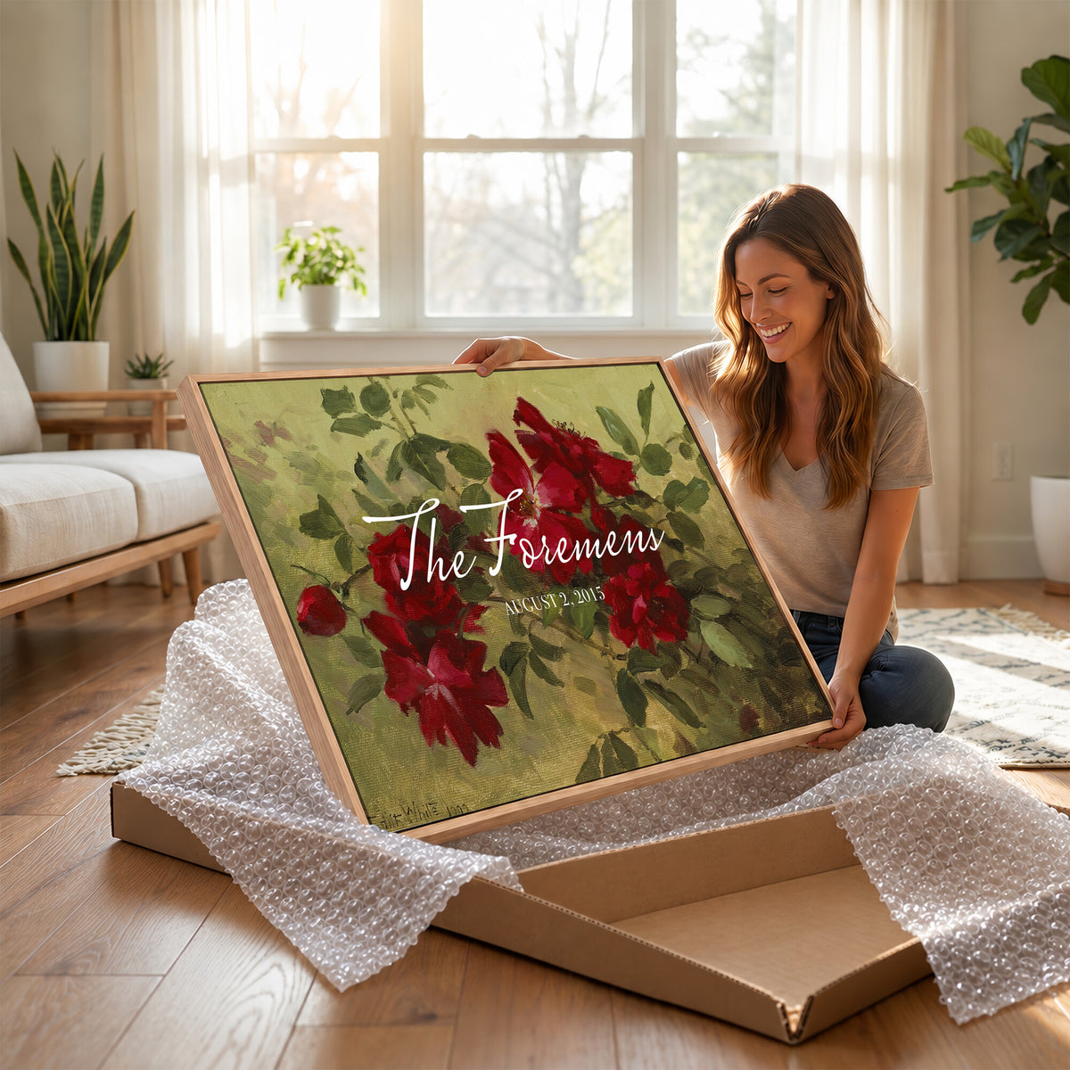 25793804-MCV-HS-36X24 - Wedding Easel Sign | Personalized Red Roses Vintage Canvas | Framed Welcome Sign for Ceremony