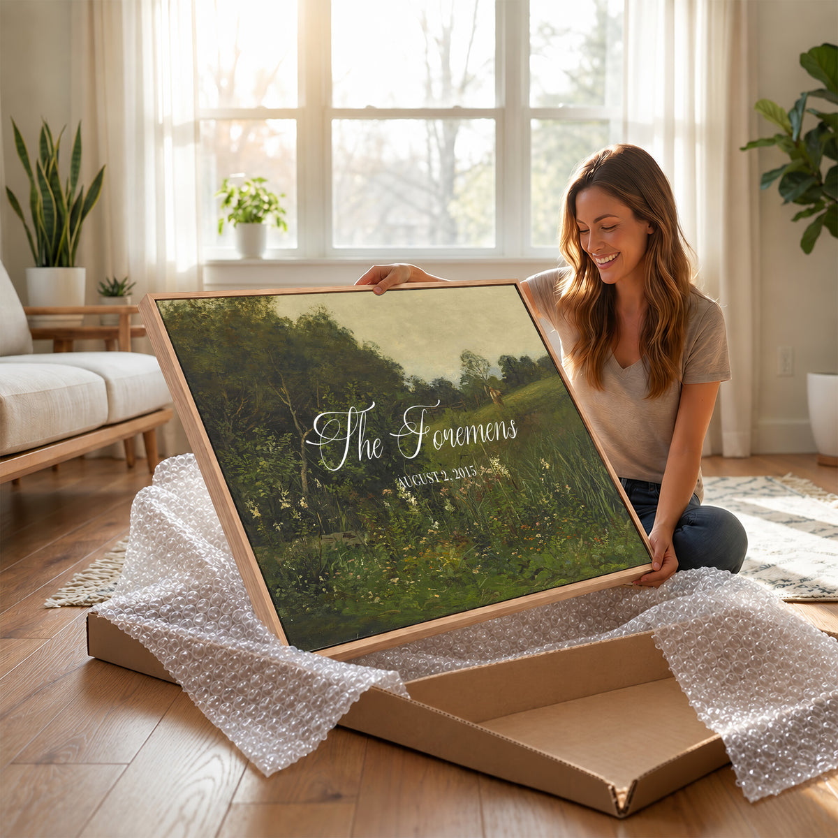 85357558-MCV-HS-36X24 - Personalized Family Name Sign | Evening Meadow Vintage Landscape Canvas | Wedding Gift
