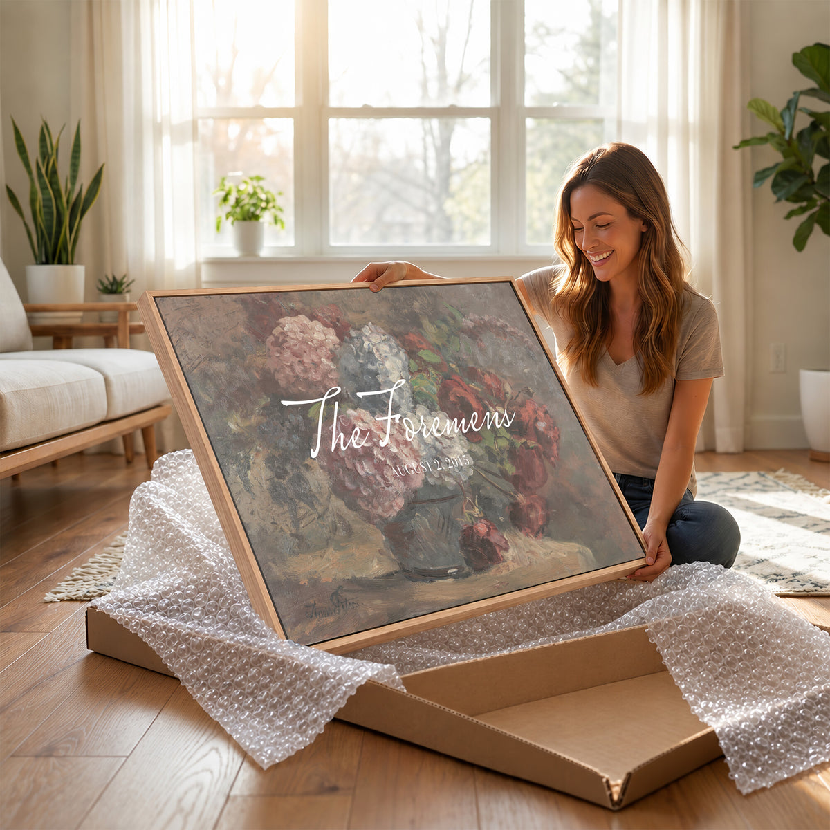 48524805-MCV-HS-36X24 - Wedding Easel Sign | Personalized Rose Bouquet Vintage Canvas | Framed Welcome Sign for Ceremony
