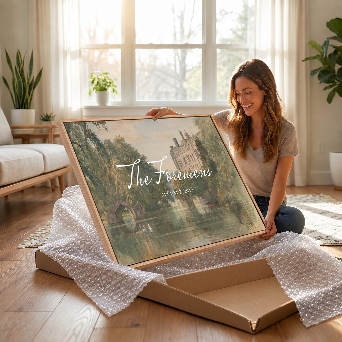 41425019-MCV-HS-36X24 - Personalized Family Name Sign | Lakeside Manor Vintage Landscape Canvas | Wedding Gift
