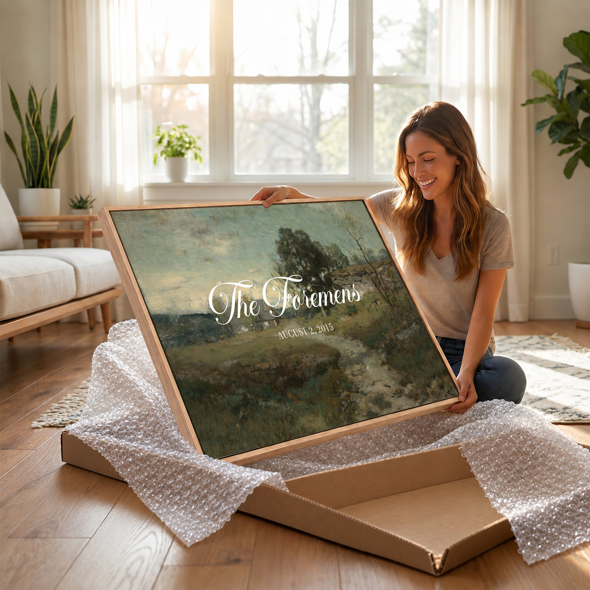 29249006-MCV-HS-36X24 - Personalized Family Name Sign | Country Lane Vintage Landscape Canvas | Wedding Gift