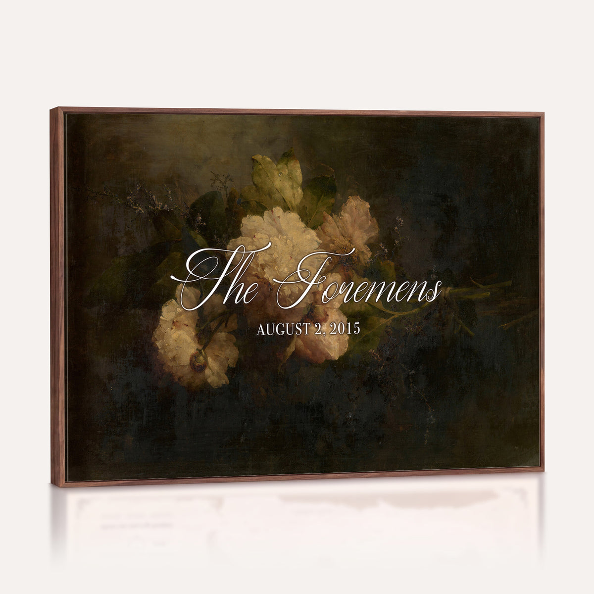 52520004-MCV-HS-36X24 - Personalized Family Name Sign | Cream Blooms Vintage Floral Canvas | Wedding Gift
