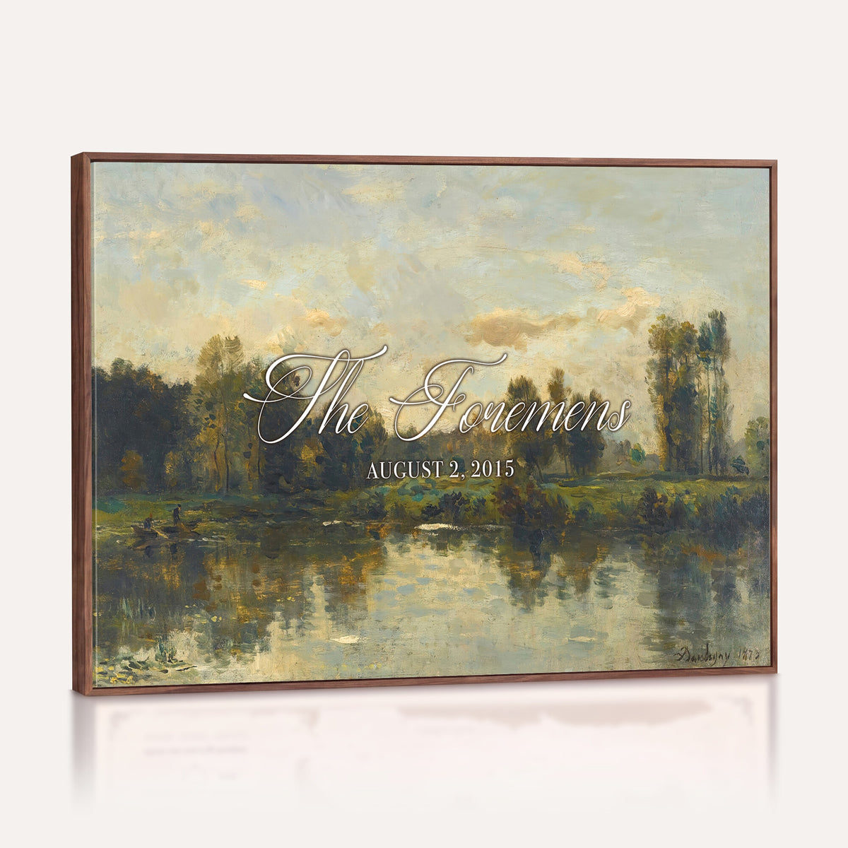 81082298-MCV-HS-36X24 - Personalized Family Name Sign | River Reflection Vintage Landscape Canvas | Wedding Gift