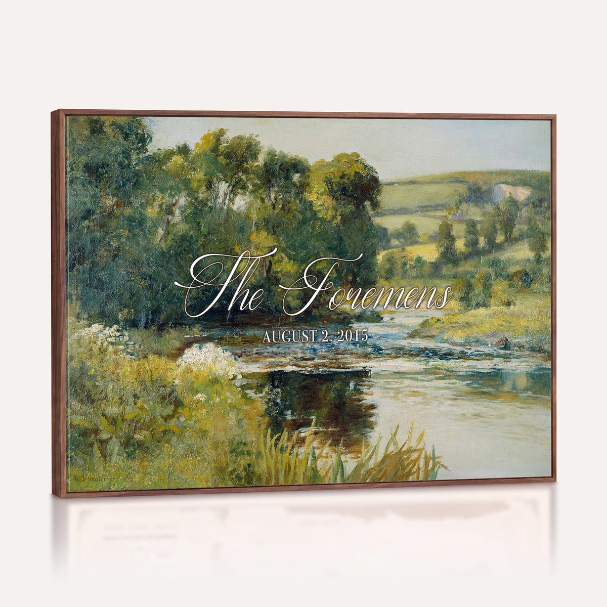70450758-MCV-HS-36X24 - Wedding Easel Sign | Personalized Countryside Stream Vintage Canvas | Framed Welcome Sign for Ceremony