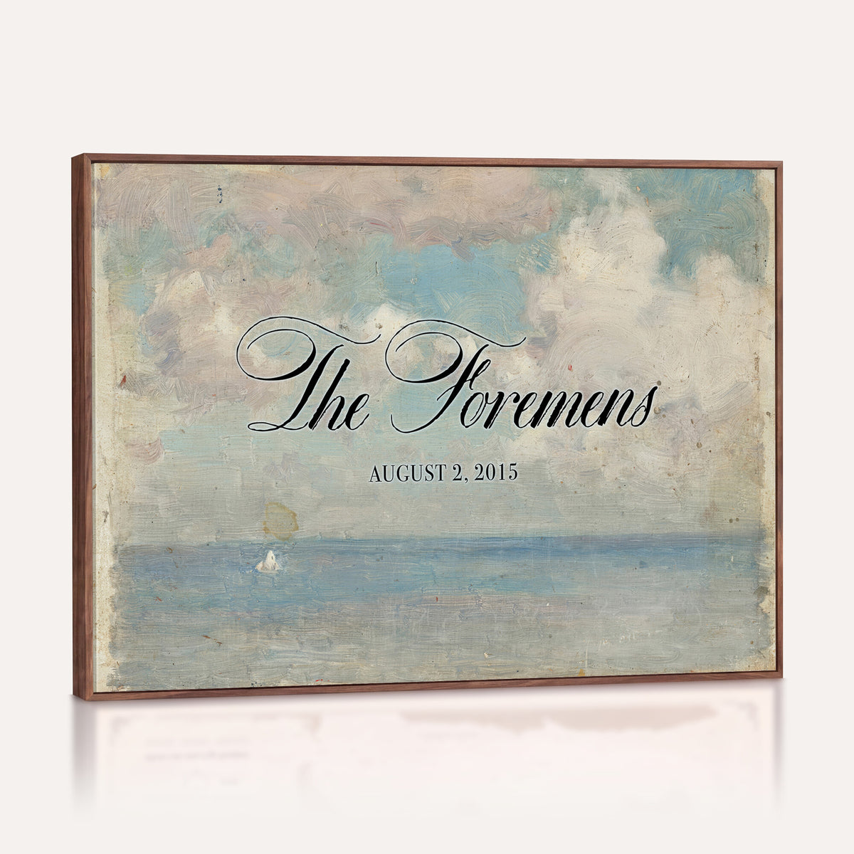 44421319-MCV-HS-36X24 - Wedding Easel Sign | Personalized Seascape Sailboat Vintage Canvas | Framed Welcome Sign for Ceremony