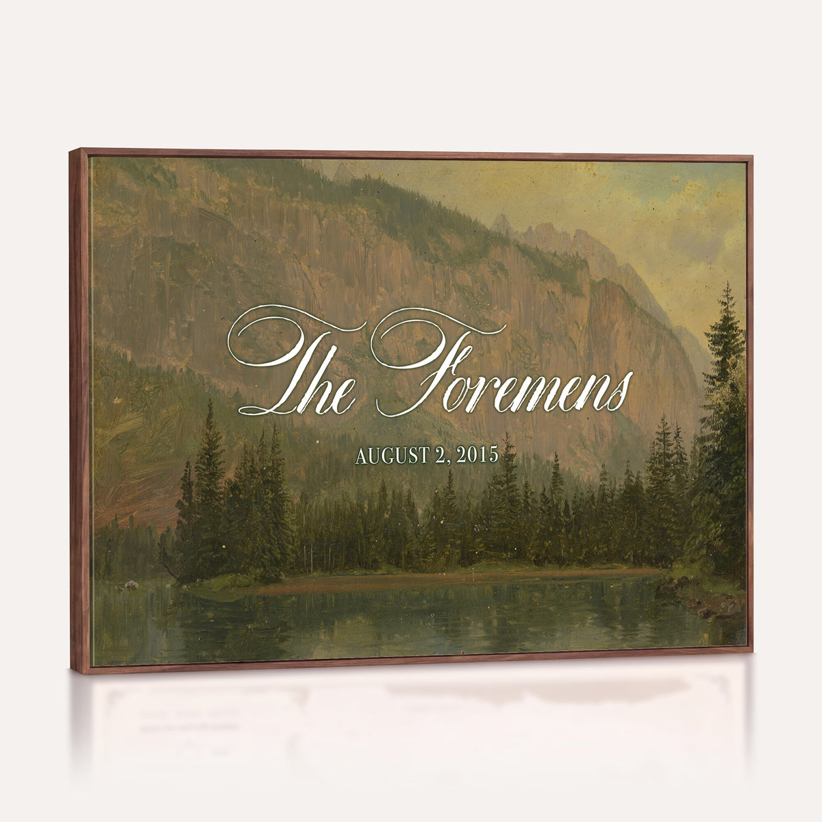 96706505-MCV-HS-36X24 - Personalized Family Name Sign | Mountain Lake Vintage Landscape Canvas | Wedding Gift