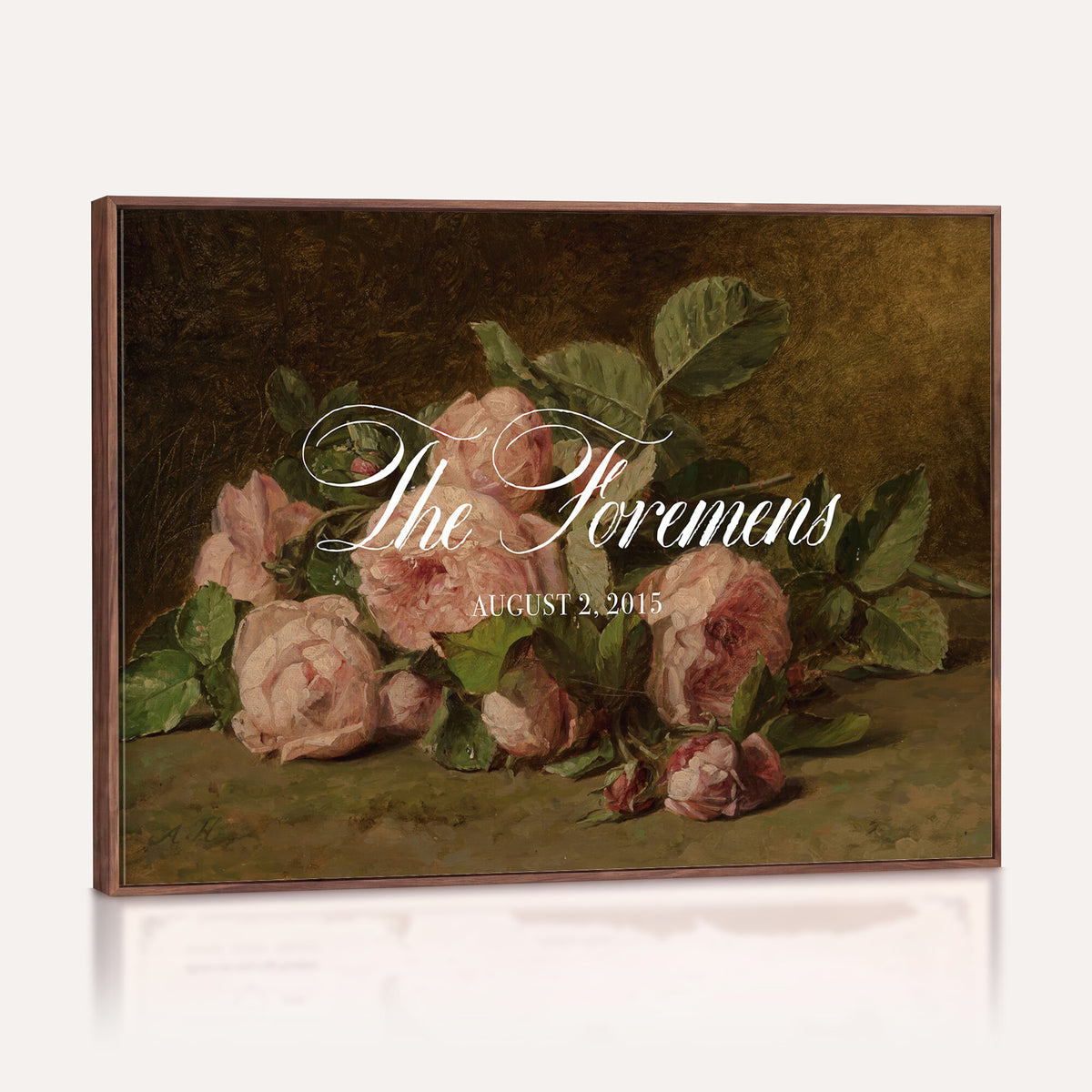 36376357-MCV-HS-36X24 - Wedding Easel Sign | Personalized Pink Roses Vintage Canvas | Framed Welcome Sign for Ceremony