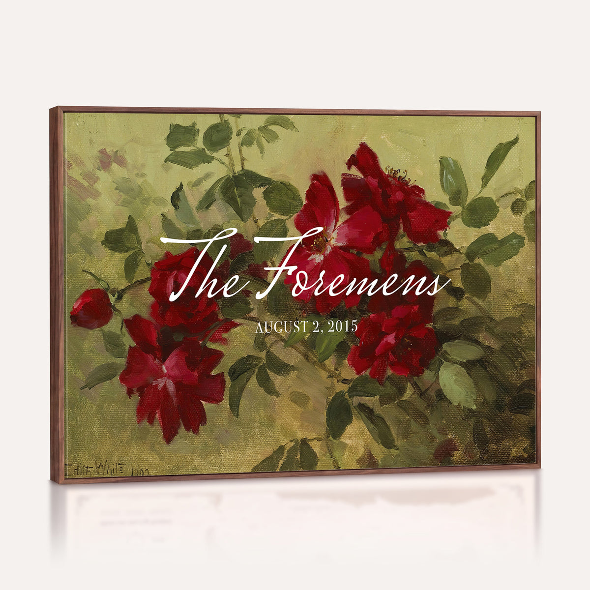25793804-MCV-HS-36X24 - Wedding Easel Sign | Personalized Red Roses Vintage Canvas | Framed Welcome Sign for Ceremony