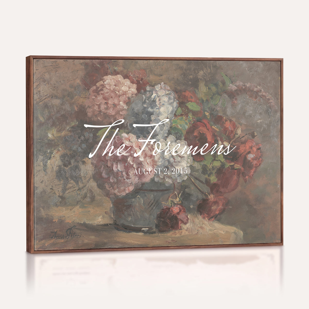 48524805-MCV-HS-36X24 - Wedding Easel Sign | Personalized Rose Bouquet Vintage Canvas | Framed Welcome Sign for Ceremony