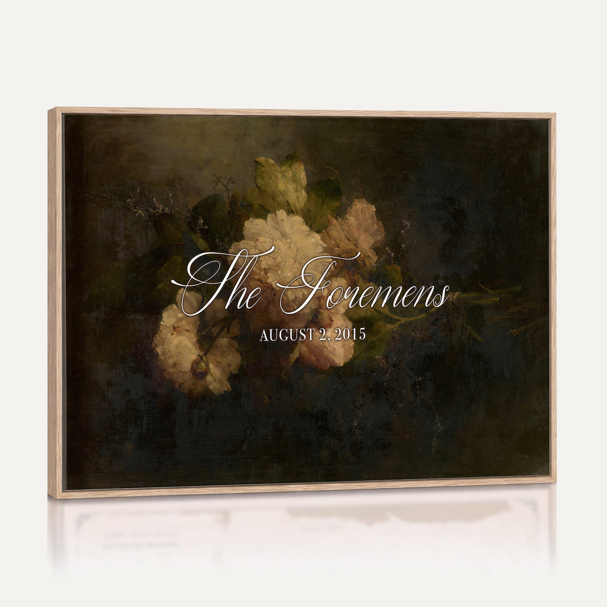 52520004-MCV-HS-36X24 - Personalized Family Name Sign | Cream Blooms Vintage Floral Canvas | Wedding Gift