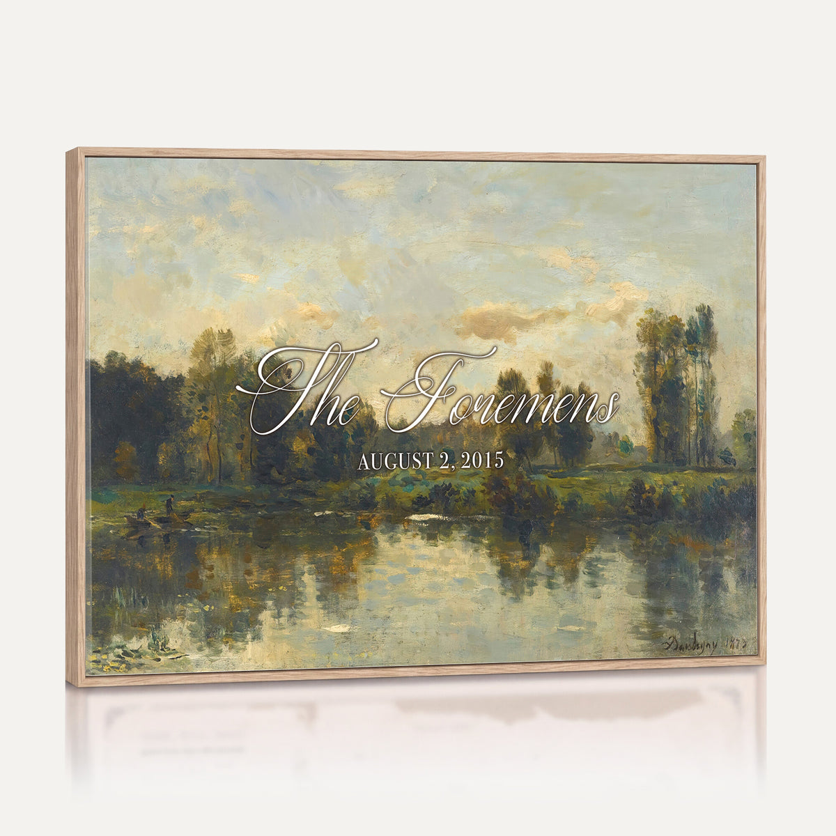 81082298-MCV-HS-36X24 - Personalized Family Name Sign | River Reflection Vintage Landscape Canvas | Wedding Gift