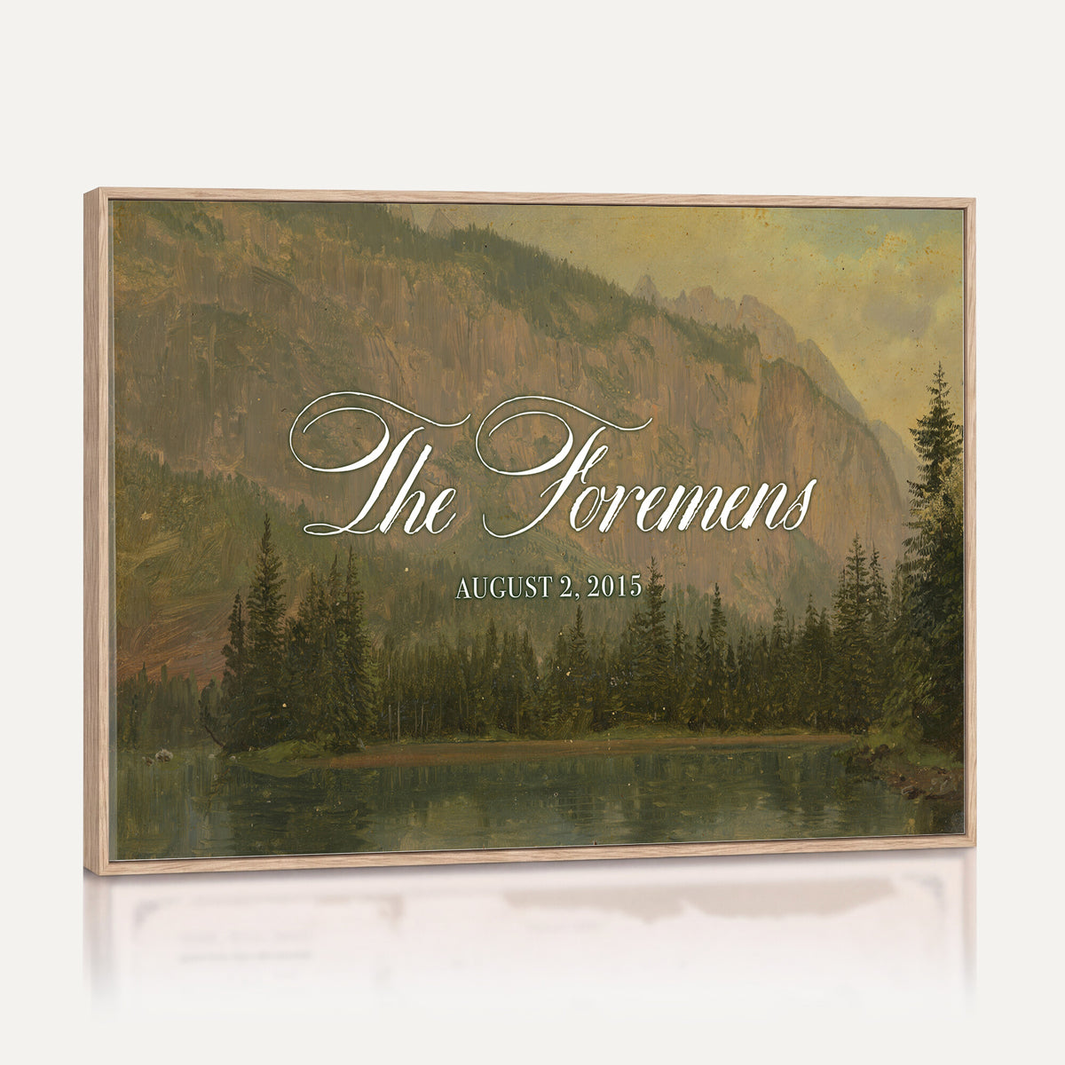 96706505-MCV-HS-36X24 - Personalized Family Name Sign | Mountain Lake Vintage Landscape Canvas | Wedding Gift