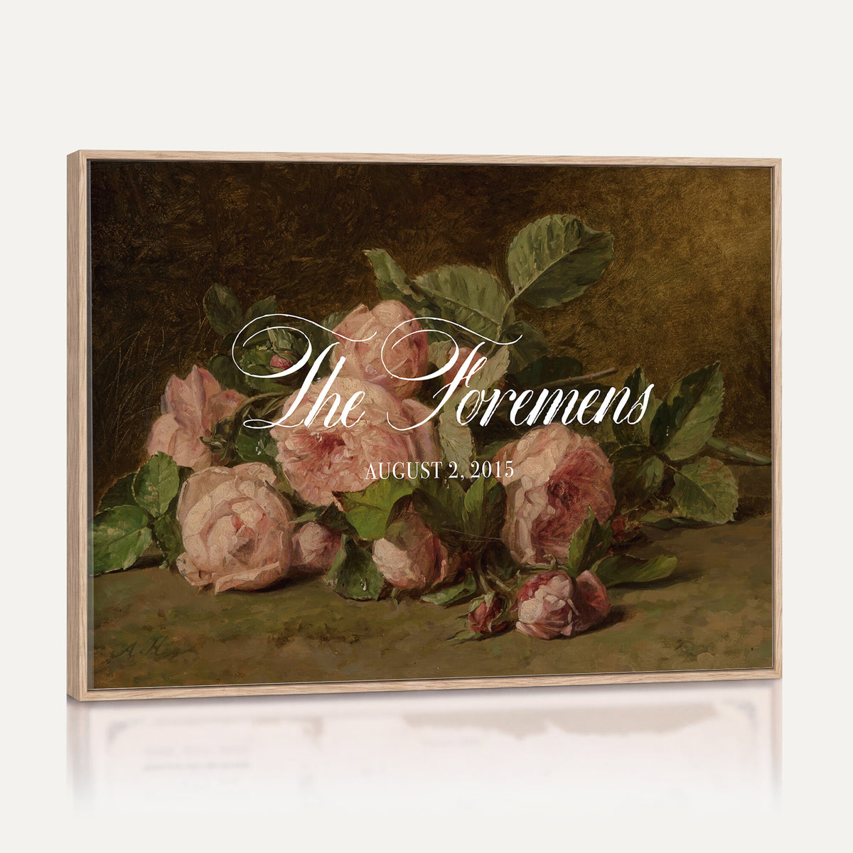 36376357-MCV-HS-36X24 - Wedding Easel Sign | Personalized Pink Roses Vintage Canvas | Framed Welcome Sign for Ceremony