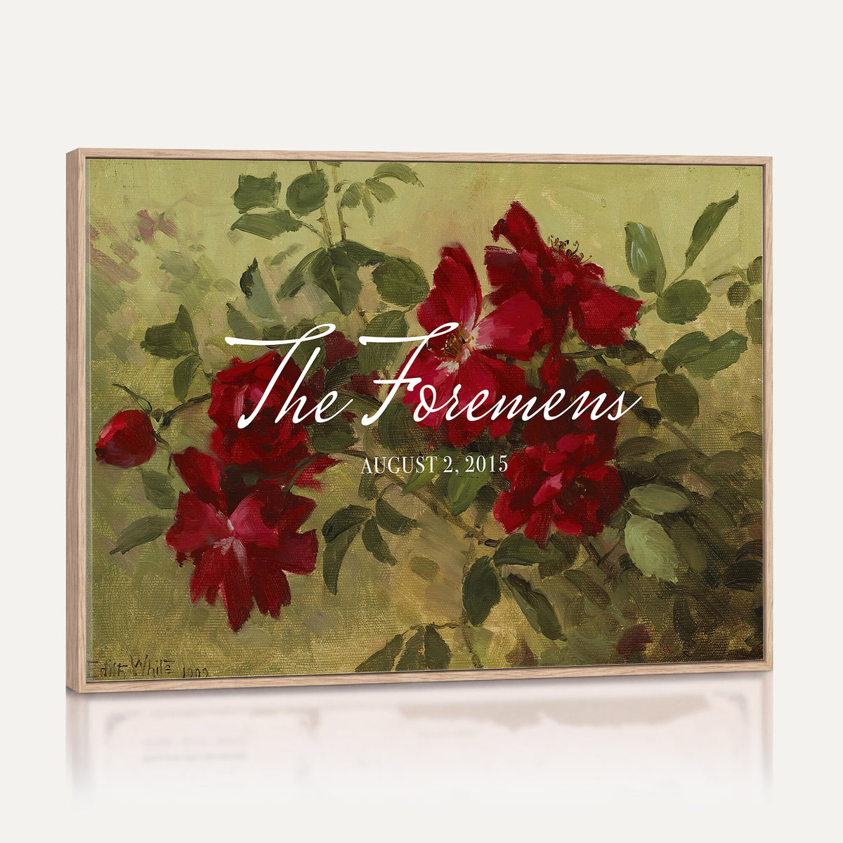 25793804-MCV-HS-36X24 - Wedding Easel Sign | Personalized Red Roses Vintage Canvas | Framed Welcome Sign for Ceremony