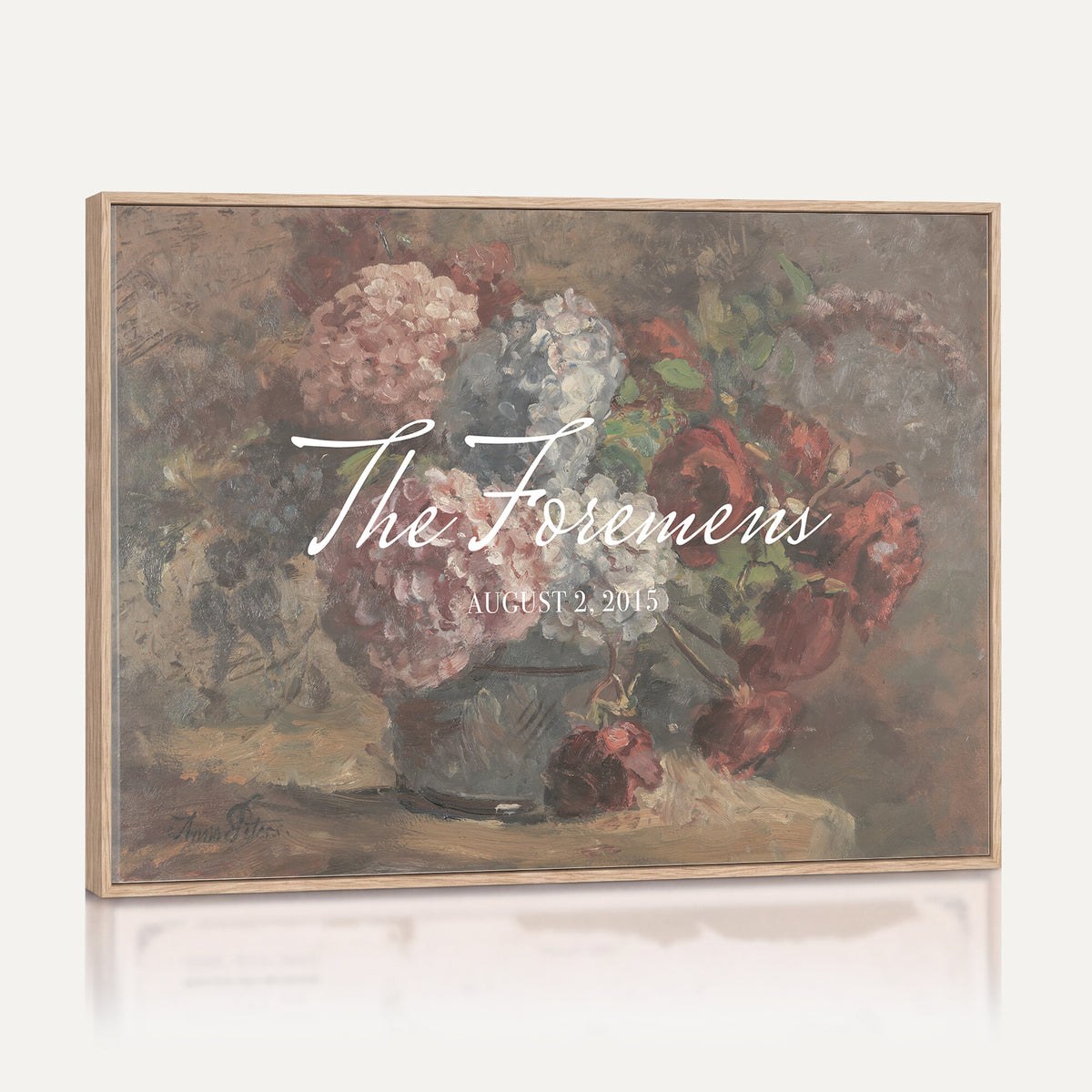 48524805-MCV-HS-36X24 - Wedding Easel Sign | Personalized Rose Bouquet Vintage Canvas | Framed Welcome Sign for Ceremony