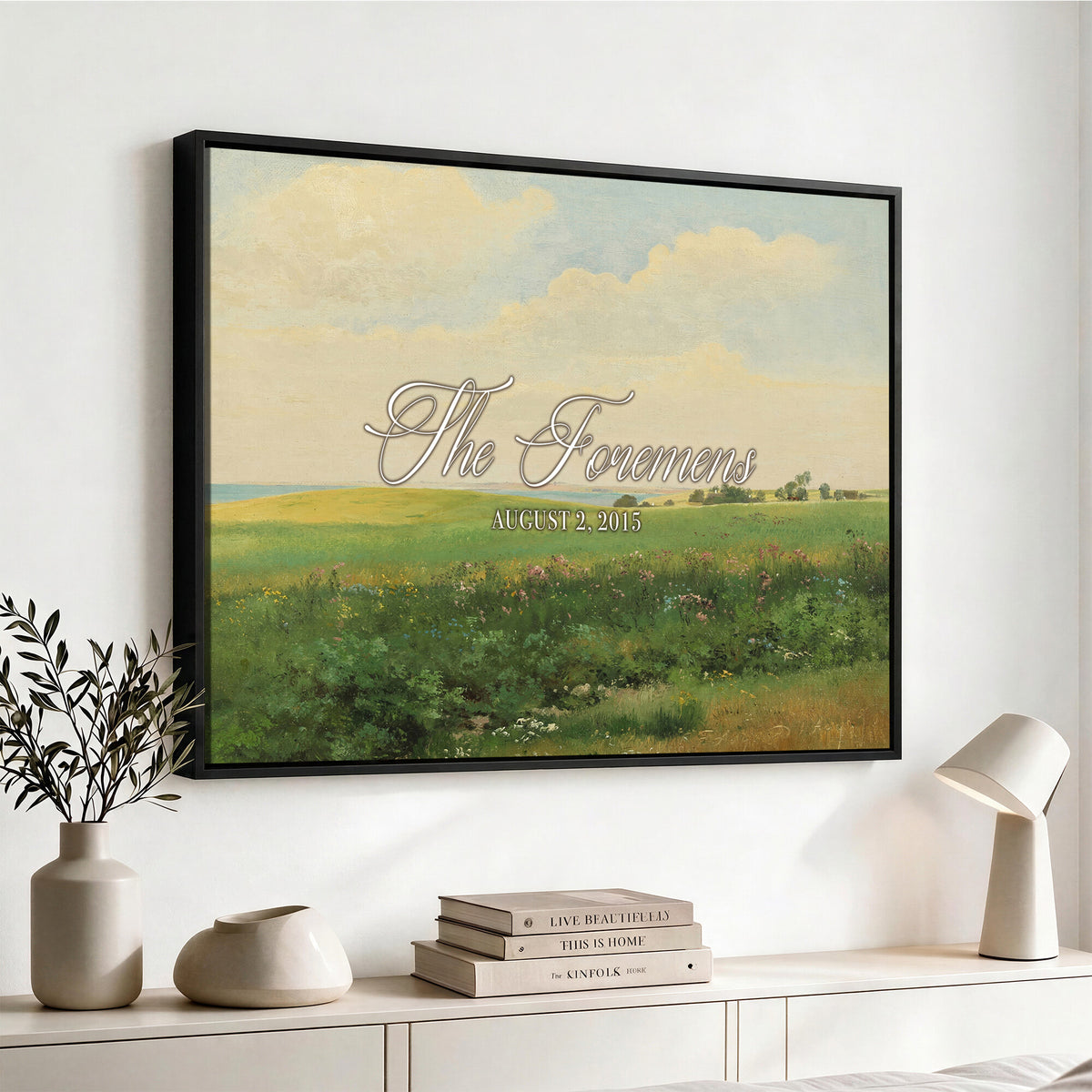 22038715-MCV-HS-36X24 - Personalized Family Name Sign | Open Field Vintage Landscape Canvas | Wedding Gift
