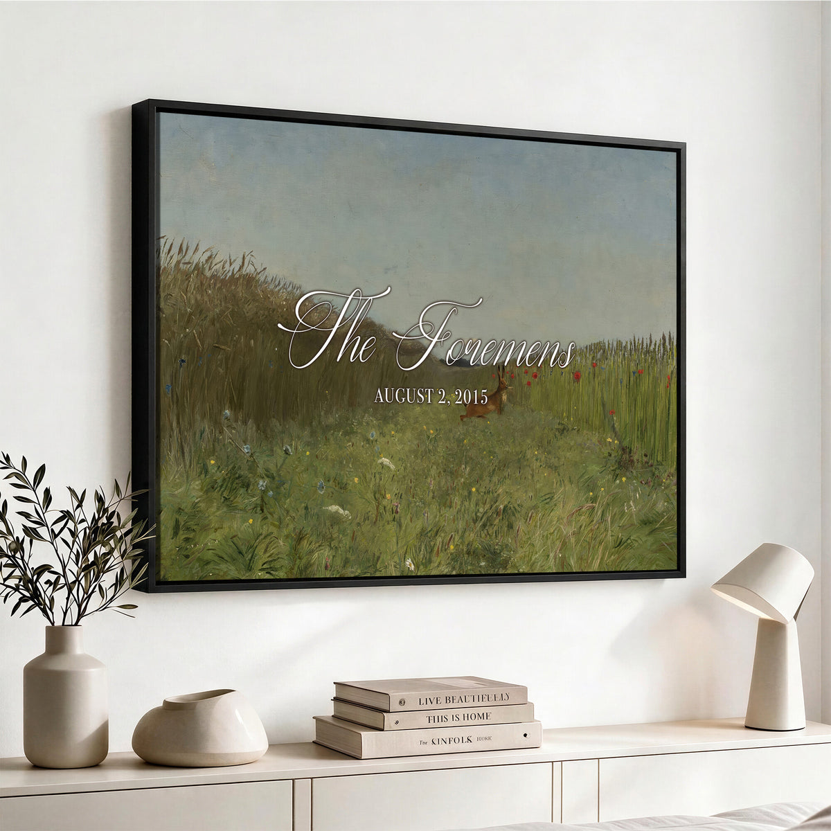 68974350-MCV-HS-36X24 - Personalized Family Name Sign | Summer Meadow Vintage Landscape Canvas | Wedding Gift