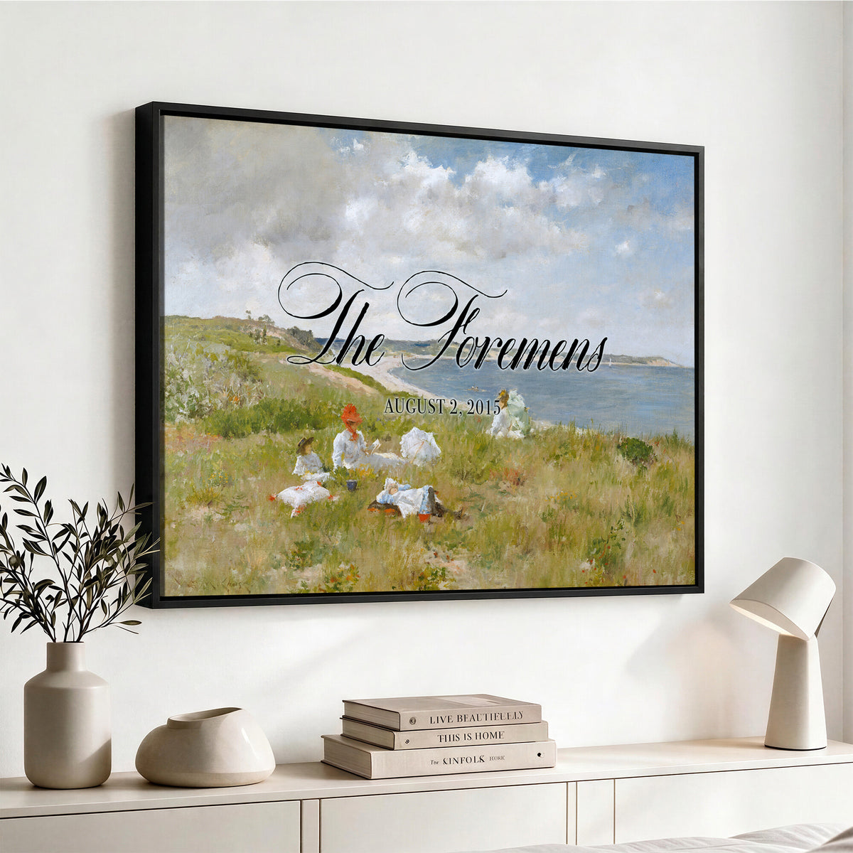 70430546-MCV-HS-36X24 - Personalized Family Name Sign | Hillside Picnic Vintage Landscape Canvas | Wedding Gift
