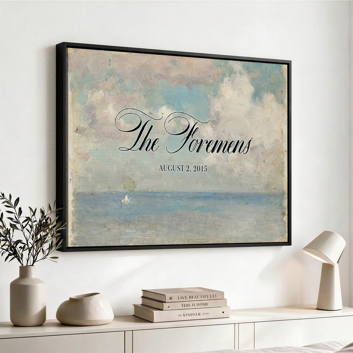 44421319-MCV-HS-36X24 - Wedding Easel Sign | Personalized Seascape Sailboat Vintage Canvas | Framed Welcome Sign for Ceremony