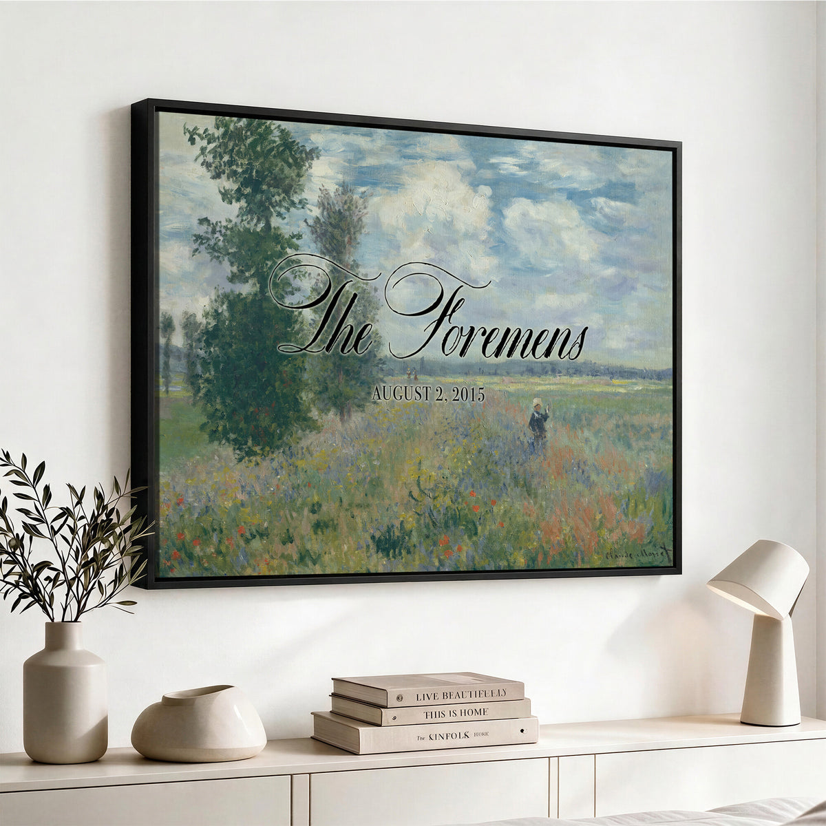 69396376-MCV-HS-36X24 - Personalized Family Name Sign | Cloudy Meadow Vintage Landscape Canvas | Wedding Gift
