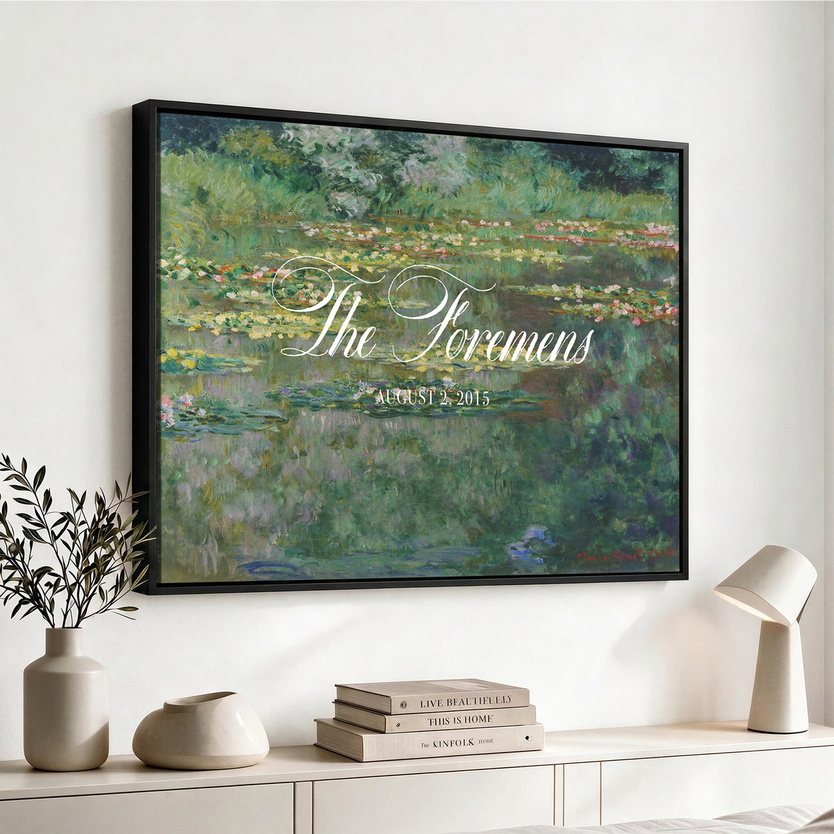 98675697-MCV-HS-36X24 - Wedding Easel Sign | Personalized Water Lily Pond Vintage Canvas | Framed Welcome Sign for Ceremony