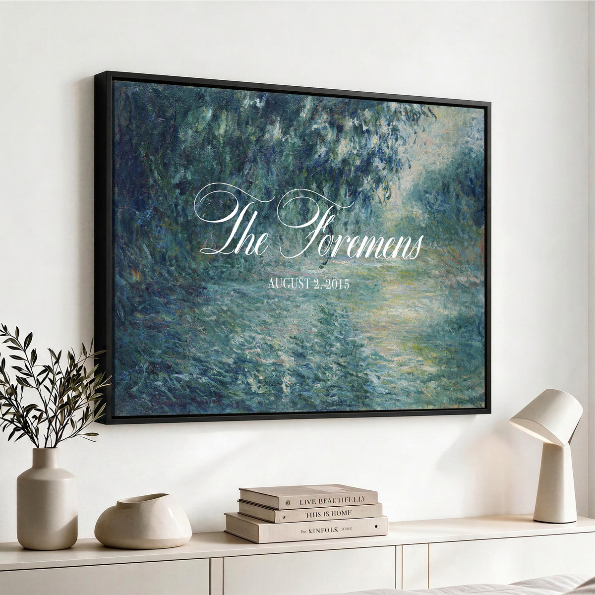 58388539-MCV-HS-36X24 - Personalized Family Name Sign | Willow River Vintage Landscape Canvas | Wedding Gift