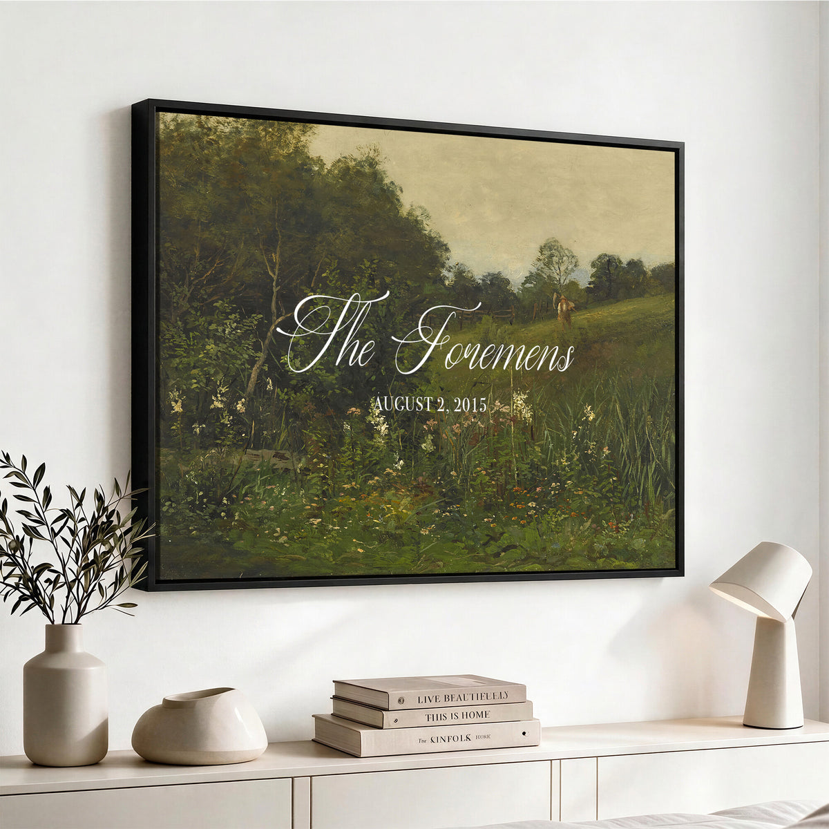 85357558-MCV-HS-36X24 - Personalized Family Name Sign | Evening Meadow Vintage Landscape Canvas | Wedding Gift