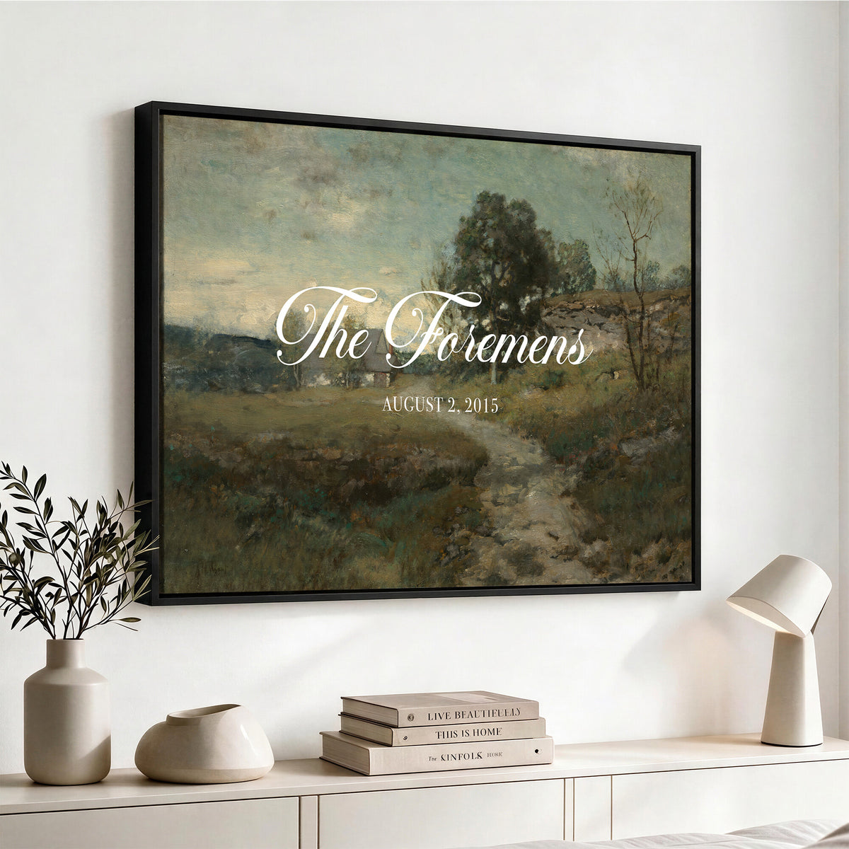 29249006-MCV-HS-36X24 - Personalized Family Name Sign | Country Lane Vintage Landscape Canvas | Wedding Gift