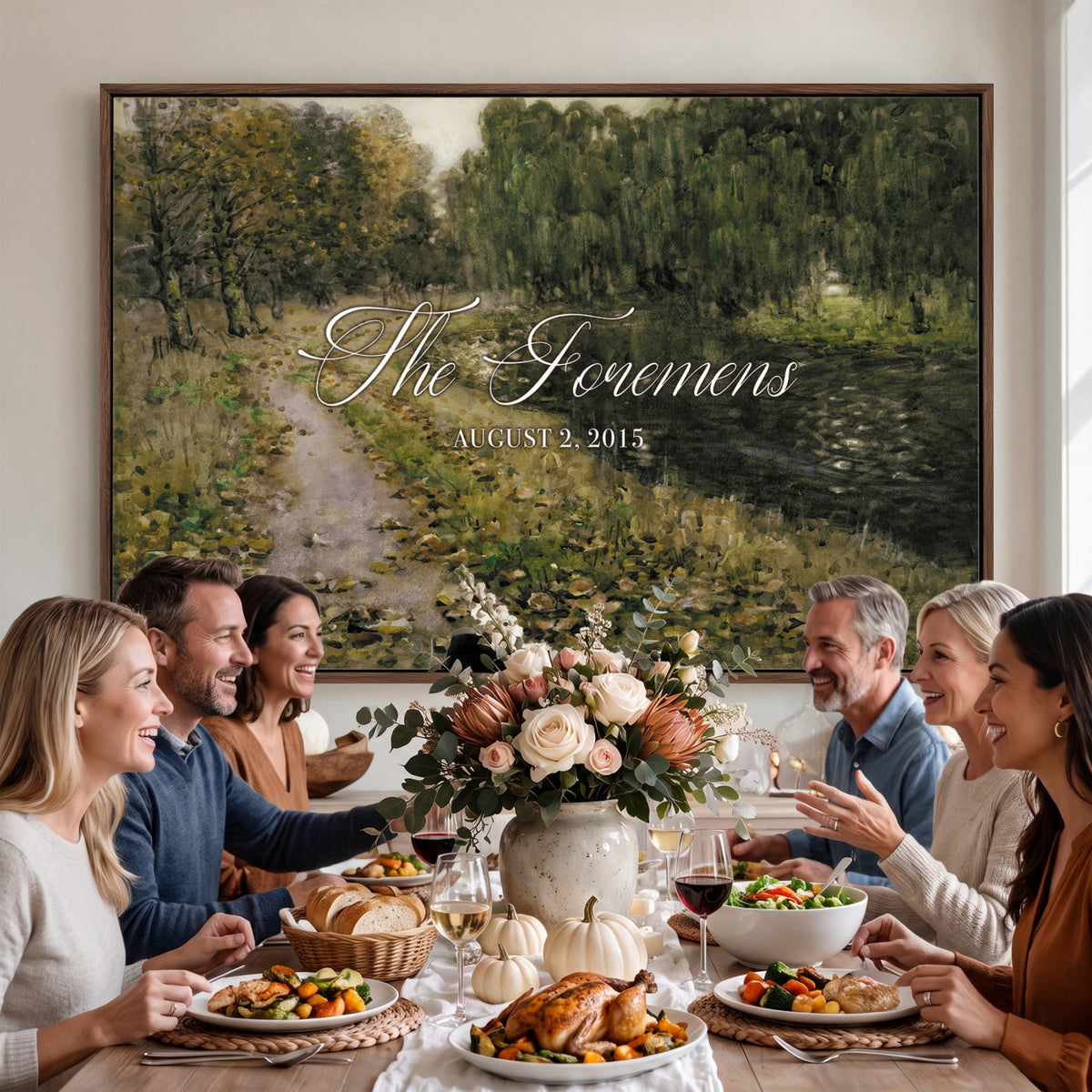 45791465-MCV-HS-36X24 - Personalized Family Name Sign | Woodland Path Vintage Landscape Canvas | Wedding Gift