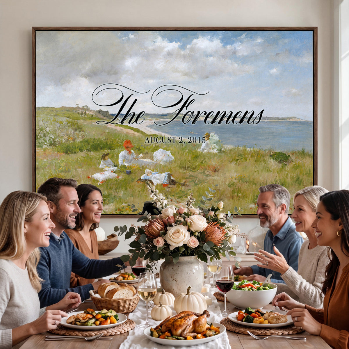 70430546-MCV-HS-36X24 - Personalized Family Name Sign | Hillside Picnic Vintage Landscape Canvas | Wedding Gift