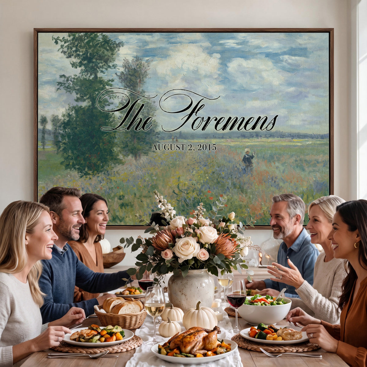 69396376-MCV-HS-36X24 - Personalized Family Name Sign | Cloudy Meadow Vintage Landscape Canvas | Wedding Gift