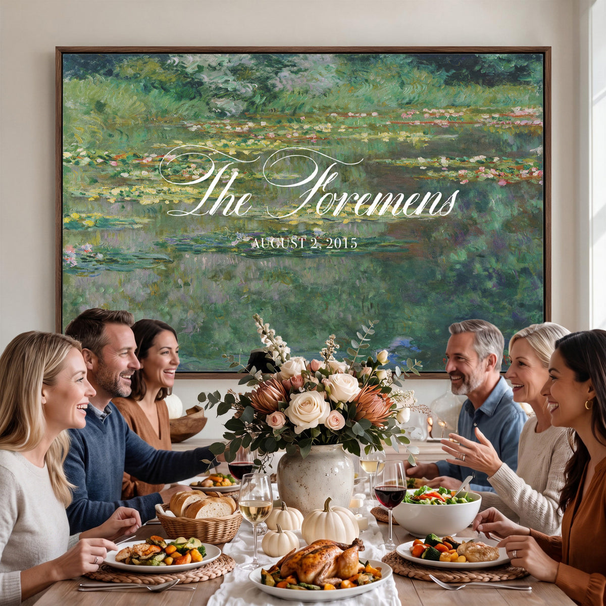 98675697-MCV-HS-36X24 - Wedding Easel Sign | Personalized Water Lily Pond Vintage Canvas | Framed Welcome Sign for Ceremony