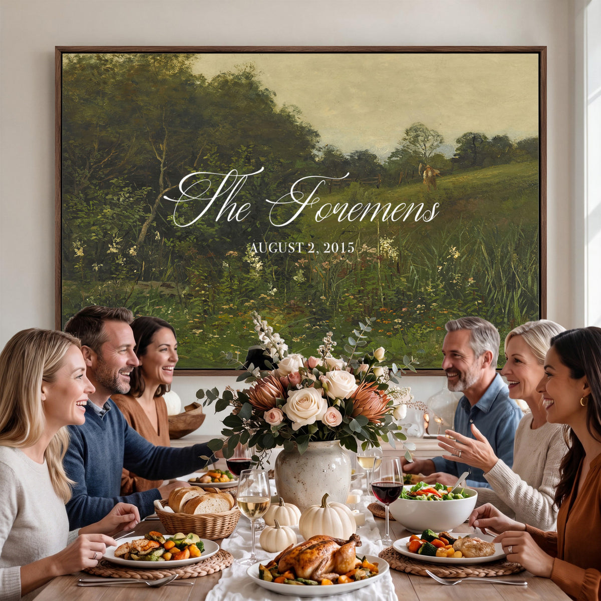 85357558-MCV-HS-36X24 - Personalized Family Name Sign | Evening Meadow Vintage Landscape Canvas | Wedding Gift
