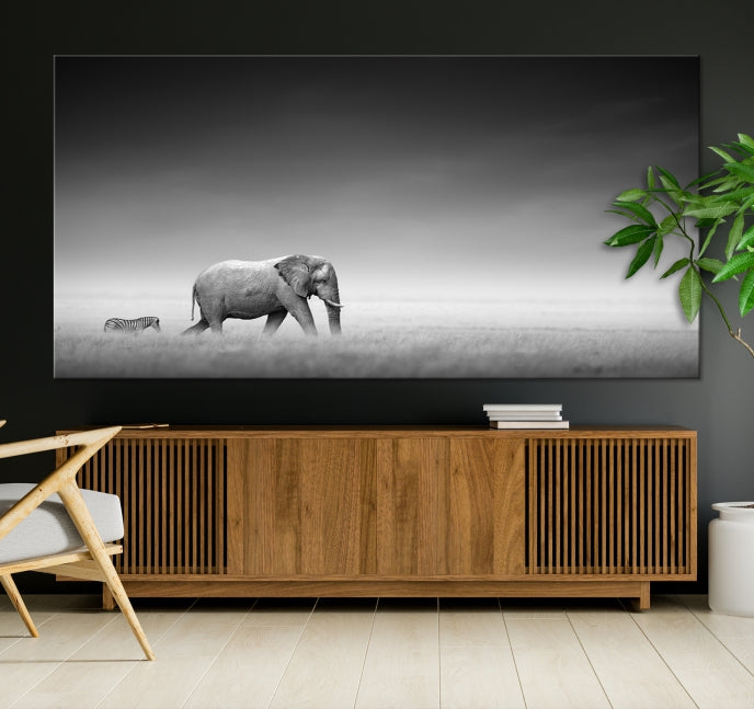 Elephand and Zebra Wall Art Canvas Print