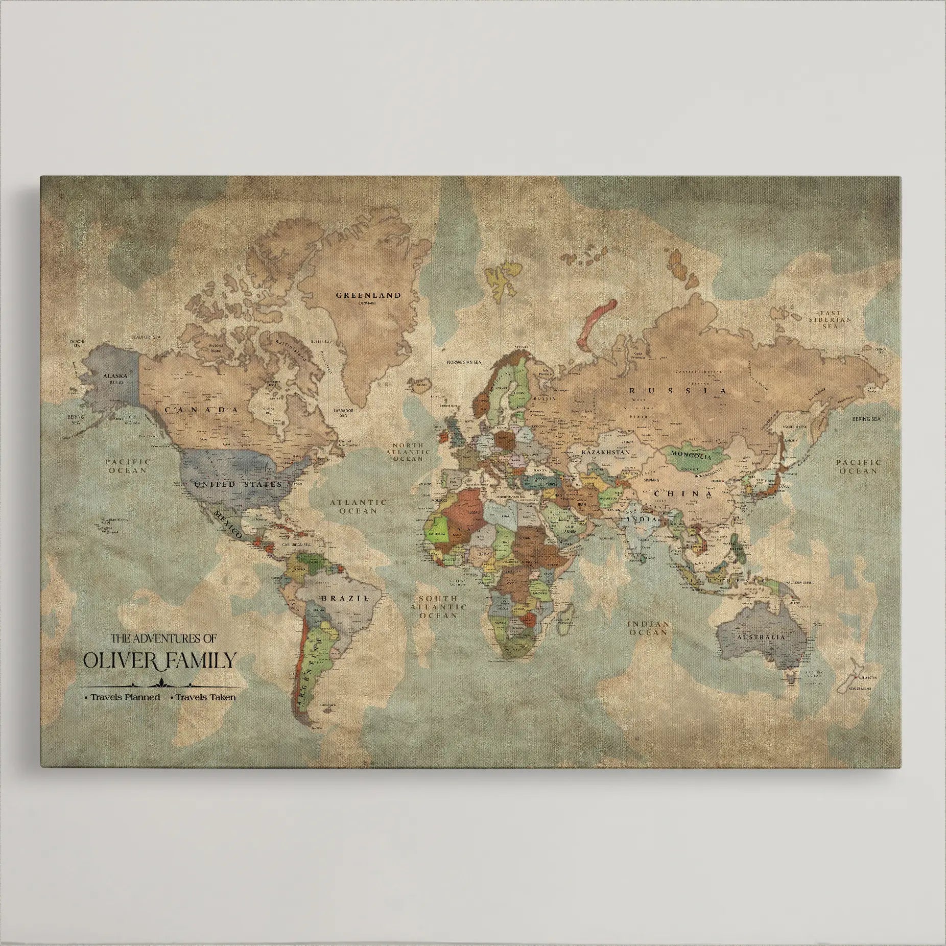 45566494-MGV-CV-36X24-Push Pin Framed World Map Personalized Canvas for Travel Adventures Custom Anniversary Gift Memory Tracker for Home or Office