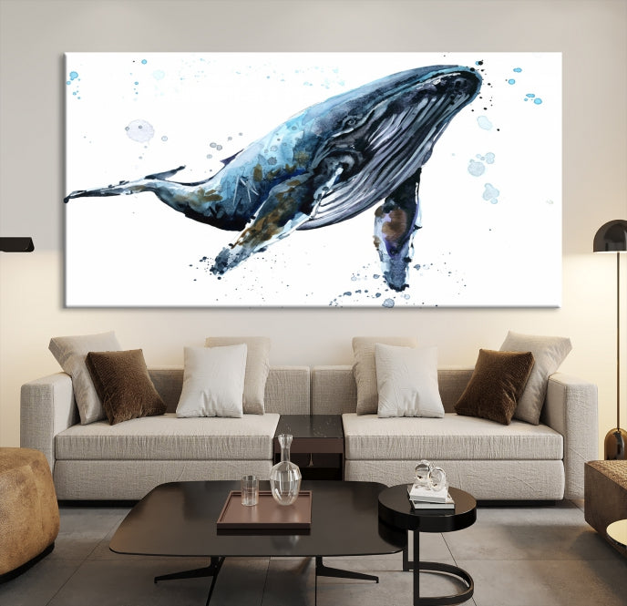 Art mural de baleine aquarelle Impression sur toile