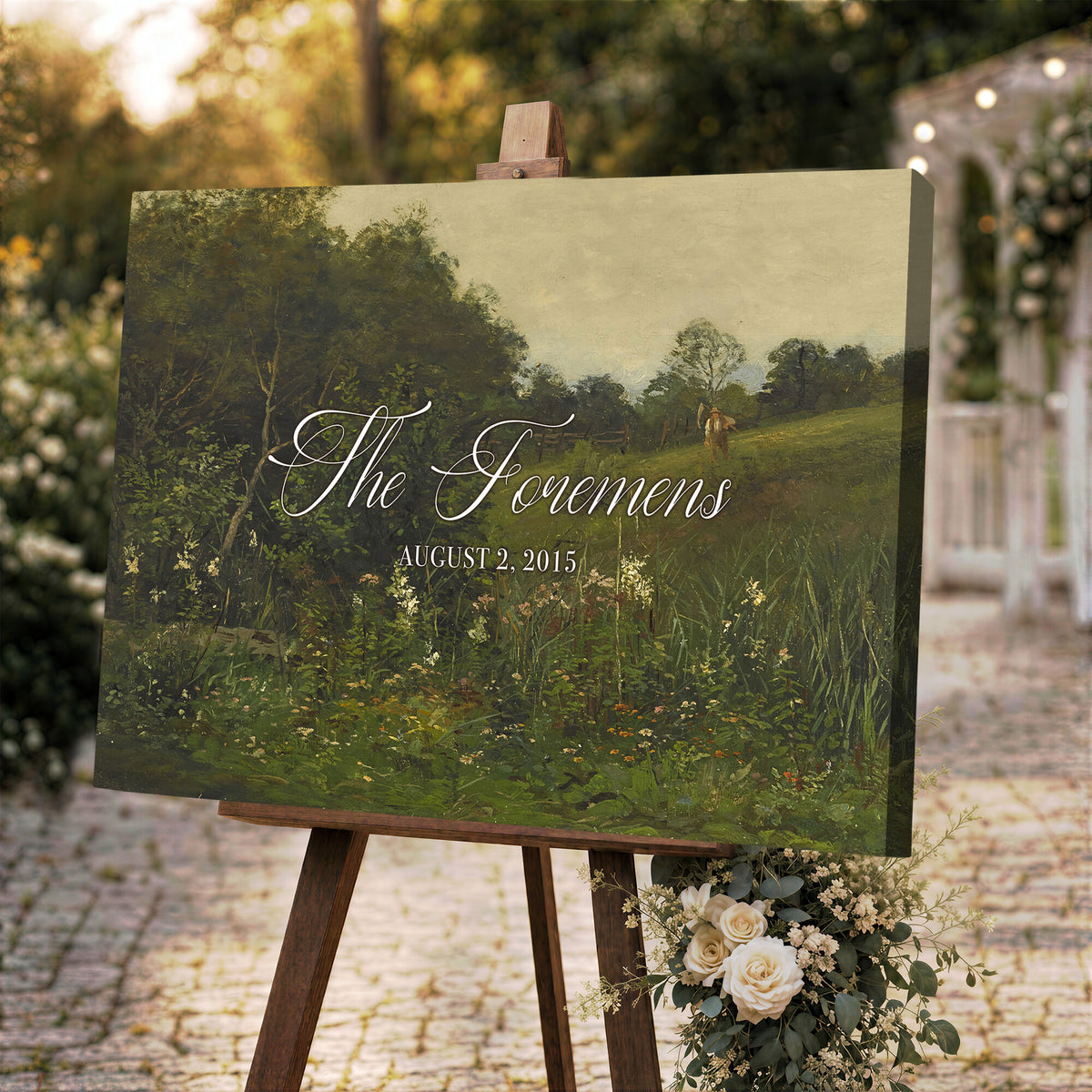 99042643-MCV-HS-36X24 - Personalized Family Name Sign | Wildflower Meadow Vintage Landscape Canvas | Wedding Gift
