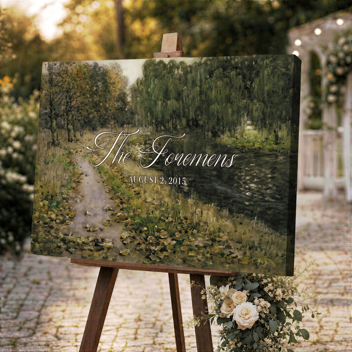 45791465-MCV-HS-36X24 - Personalized Family Name Sign | Woodland Path Vintage Landscape Canvas | Wedding Gift