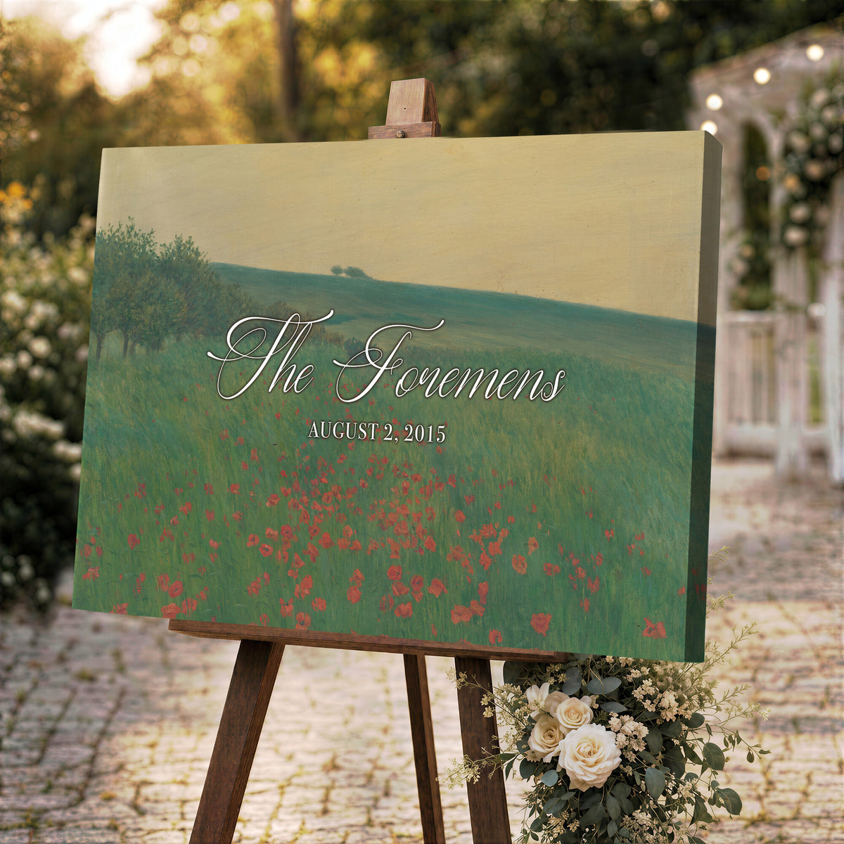 29657787-MCV-HS-36X24 - Personalized Family Name Sign | Poppy Field Vintage Landscape Canvas | Wedding Gift