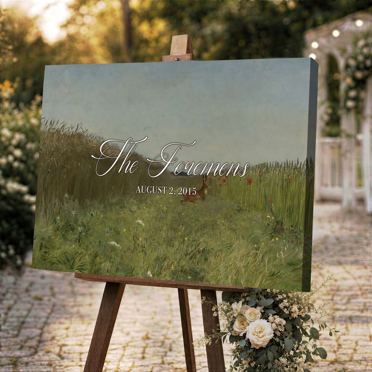 68974350-MCV-HS-36X24 - Personalized Family Name Sign | Summer Meadow Vintage Landscape Canvas | Wedding Gift