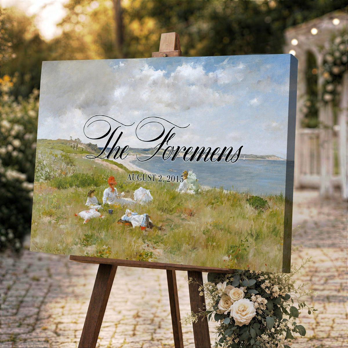 70430546-MCV-HS-36X24 - Personalized Family Name Sign | Hillside Picnic Vintage Landscape Canvas | Wedding Gift