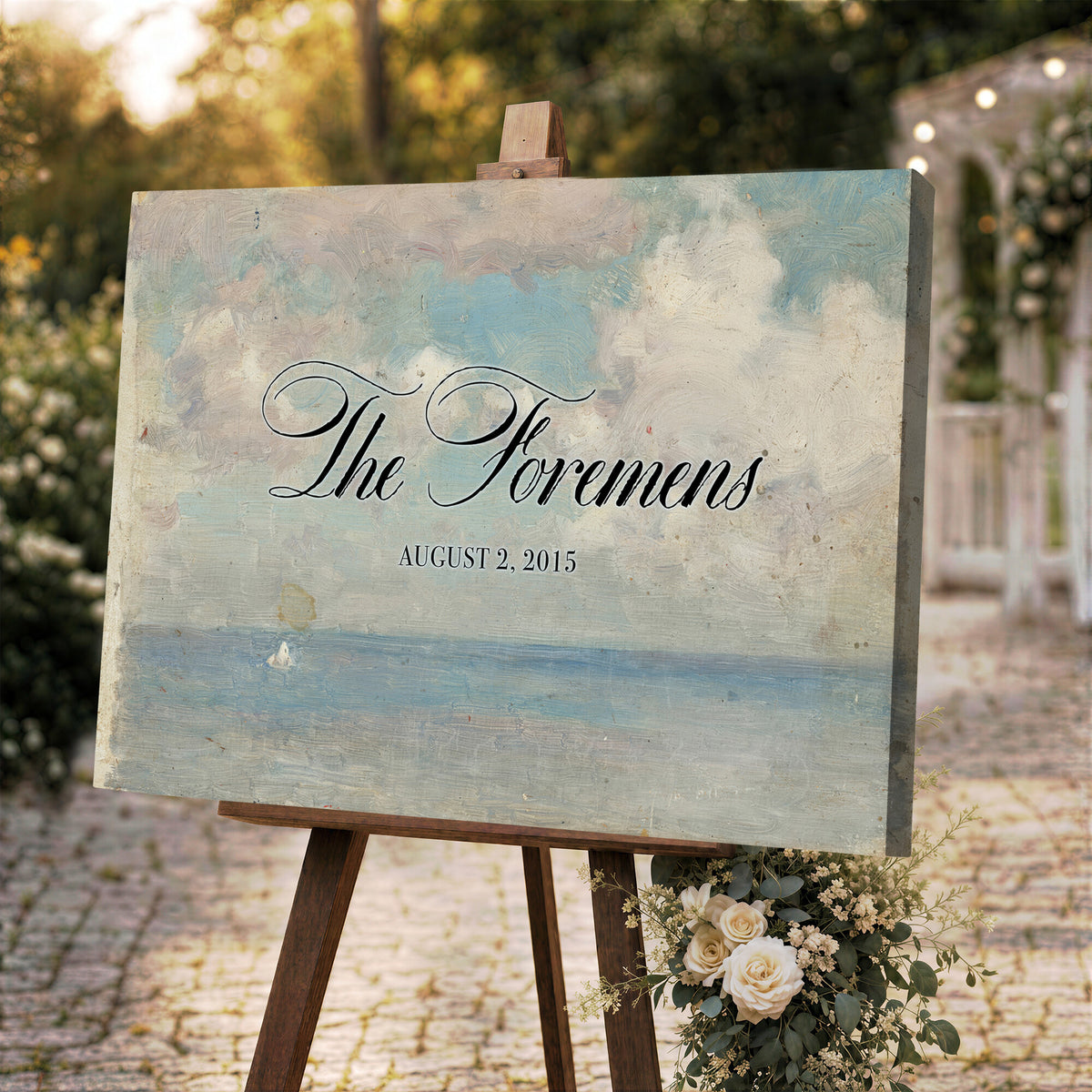 44421319-MCV-HS-36X24 - Wedding Easel Sign | Personalized Seascape Sailboat Vintage Canvas | Framed Welcome Sign for Ceremony