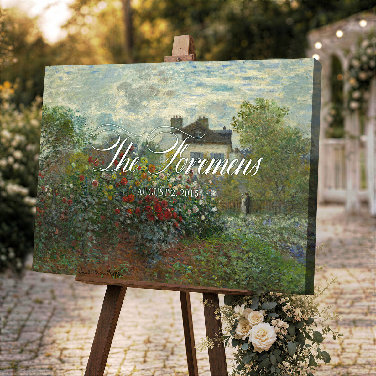 58886211-MCV-HS-36X24 - Wedding Easel Sign | Personalized Cottage Garden Vintage Canvas | Framed Welcome Sign for Ceremony