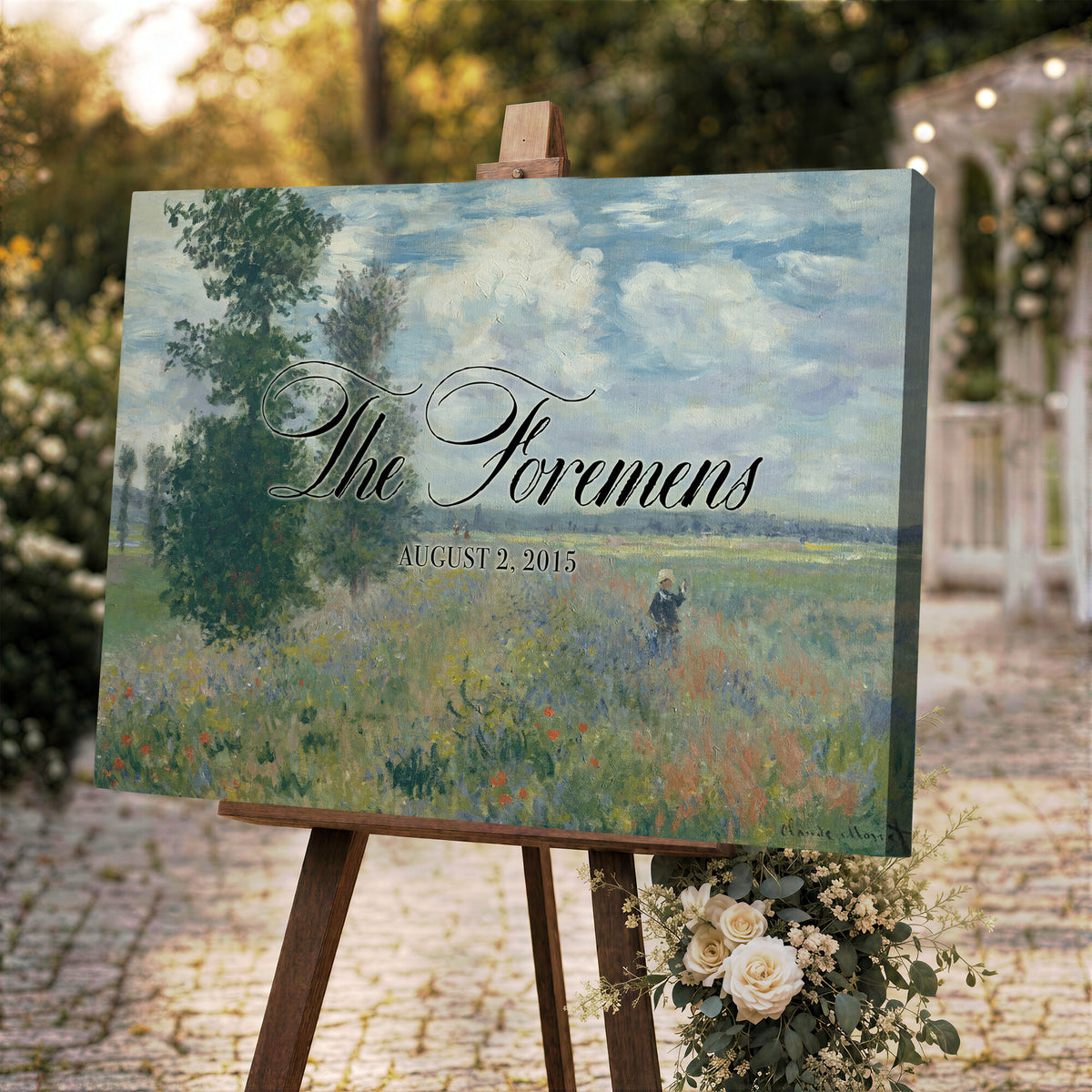 69396376-MCV-HS-36X24 - Personalized Family Name Sign | Cloudy Meadow Vintage Landscape Canvas | Wedding Gift