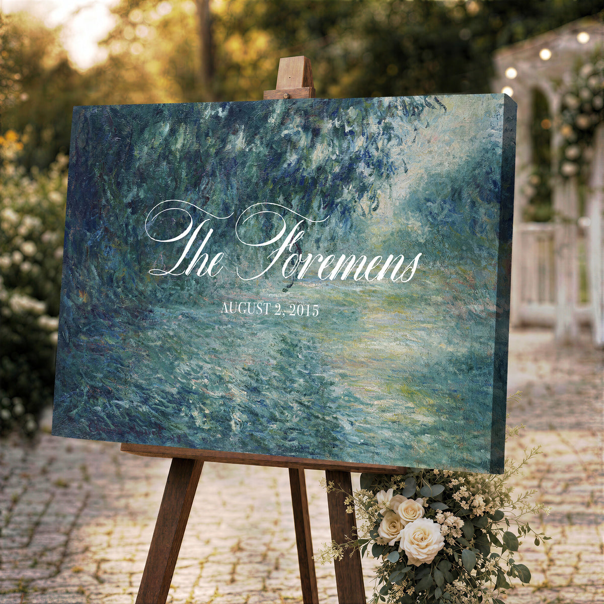 58388539-MCV-HS-36X24 - Personalized Family Name Sign | Willow River Vintage Landscape Canvas | Wedding Gift