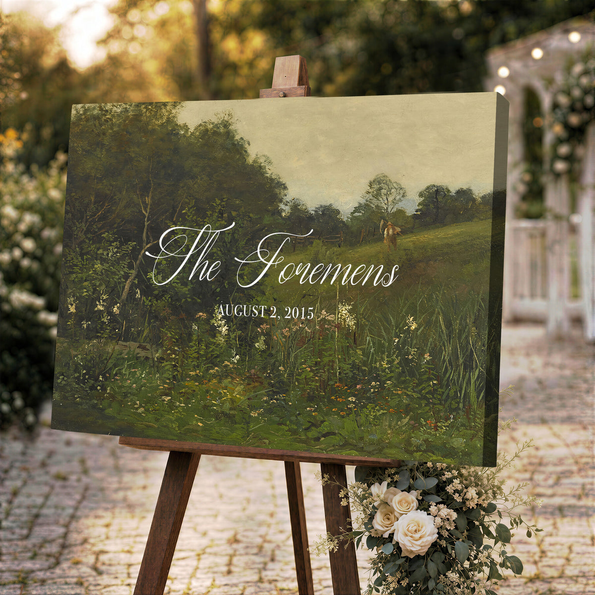 85357558-MCV-HS-36X24 - Personalized Family Name Sign | Evening Meadow Vintage Landscape Canvas | Wedding Gift