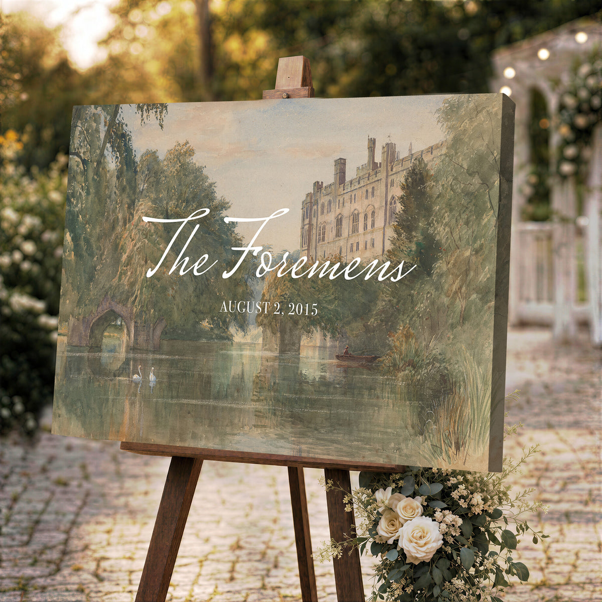 41425019-MCV-HS-36X24 - Personalized Family Name Sign | Lakeside Manor Vintage Landscape Canvas | Wedding Gift